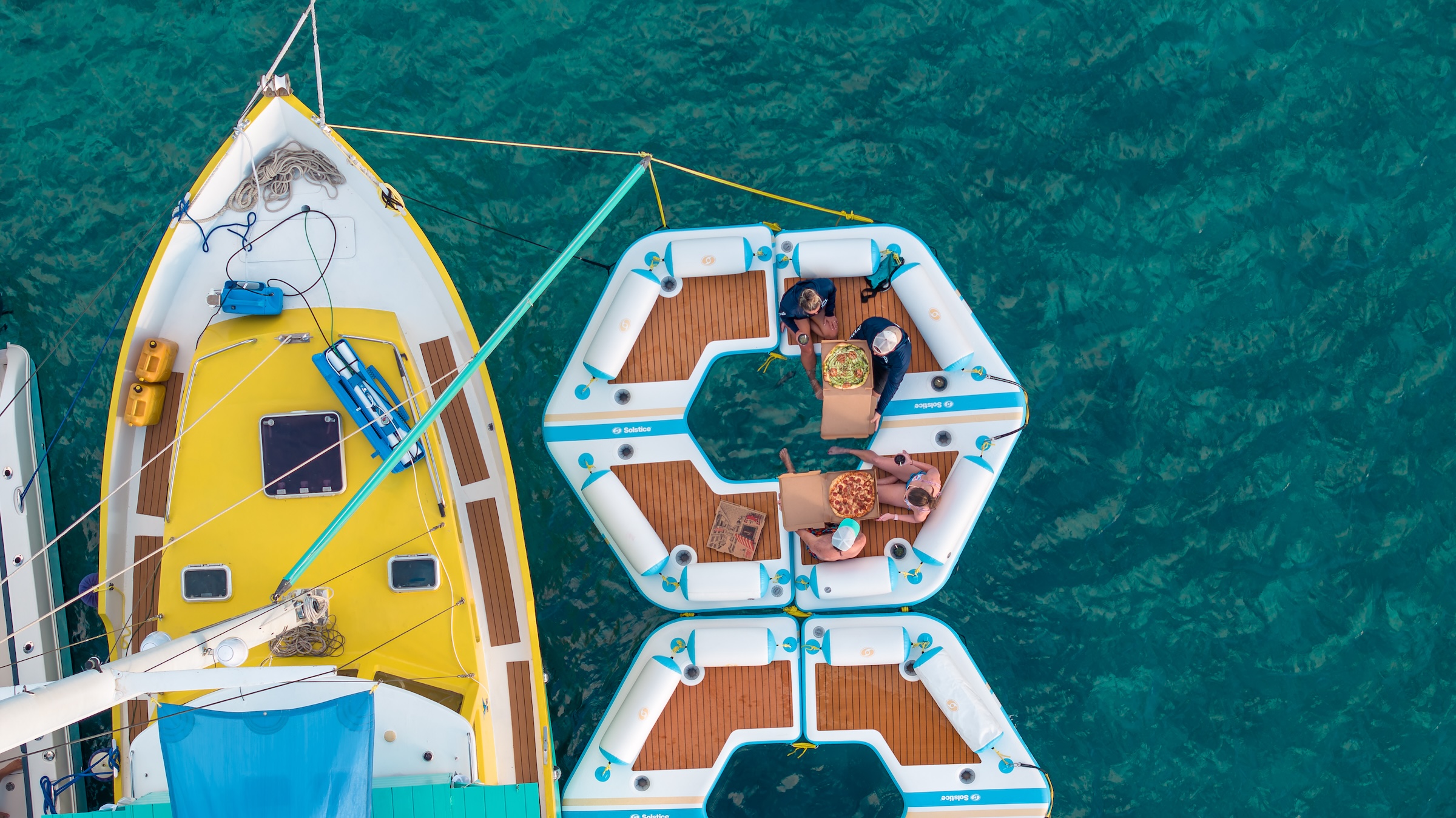 guests at pizza pi st thomas on floats bonus time charters